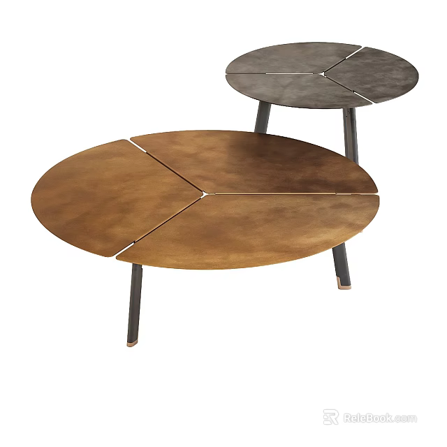 Modern Two Round Coffee Tables With Segmented Surface And Metal Legs 3d model