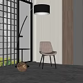 Modern Gray Inflatable Chair In Indoor Scene With Wooden Decoration And Grid Screen