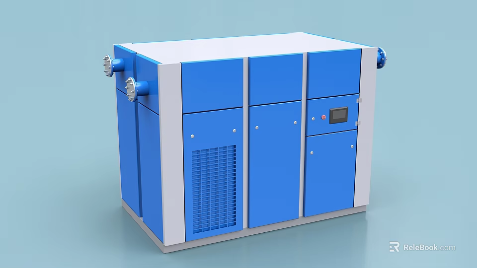 Blue And White Industrial Equipment With Multiple Doors Control Panel And Ventilation Grill 3d model 