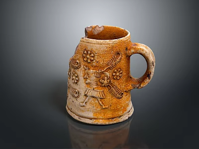 Vintage Hand Carved Clay Mug With Floral And Figurine Patterns 3d model Vintage Hand Carved Clay Mug With Floral And Figurine Patterns 3d model