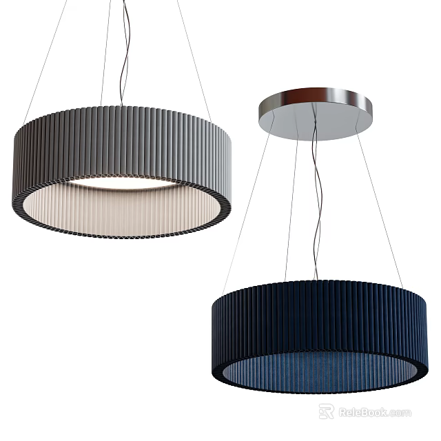 Modern Pendant Lights with Circular Ribbed Design Gray Navy Blue and Metallic Base 3d model