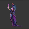 Blue Skinned Woman With Flame Headdress Holding Colorful Flames In Flowing Ornate Robe