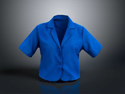 Classic Blue Short Sleeve Blazer With Collared Design And Button Front 3d model