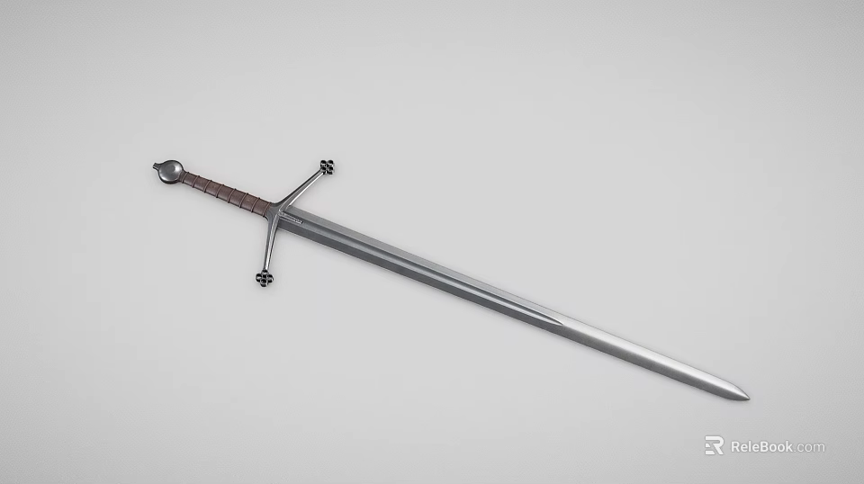 Medieval Sword With Silver Blade Brown Hilt And Cross Guard Design 3d model 