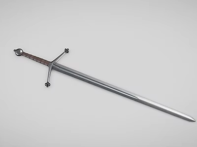 Medieval Sword With Silver Blade Brown Hilt And Cross Guard Design 3d model