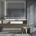 Modern Bathroom Interior With Backlit Mirror Marble Walls And Glass Shower 3d model