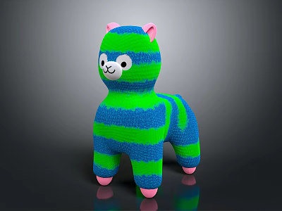 Cute Plush Llama Game Movie Character With Blue Green Stripes And Pink Ears Feet 3d model