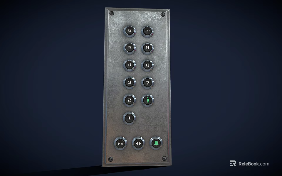 Public Facility Elevator Control Panel With Metal Surface And Numbered Floor Buttons 3d model 