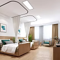 Modern Hotel Guest Room Featuring Twin Wooden Beds White Linens Green Pillows And Curtained Windows