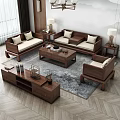 Elegant Modern Wooden Sofa and Coffee Table Set with Cushions and Side Tables