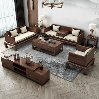 New Chinese Sofa Coffee Table Combination Sofa 3d model