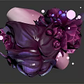 Fantasy Female Character Bust With Purple Hair Flower Decorations And Glowing Orbs
