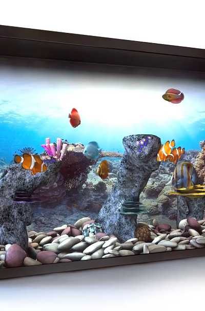 Decorative Aquarium Tank with Colorful Tropical Fish Coral Reef and Gravel Stones Underwater Landscape 3d model