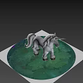 Gray Unicorn Game Movie Character With White Mane Tail Standing On Green Grass