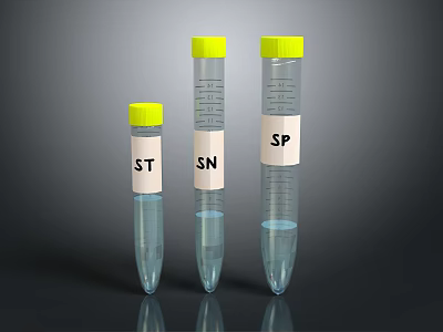 Laboratory Medical Test Tubes With Yellow Caps And Labels For Samples 3d model