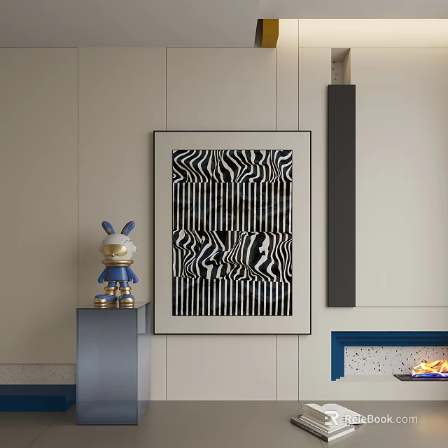 Black And White Striped Abstract Artwork For Interior Wall Decor 3d model
