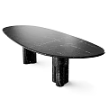 Sleek Black Marble Oval Table With Modern Design And Matching Black Marble Legs