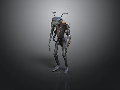 Futuristic Mechanical Ant Robot Character with Metallic Limbs and Antennae 3d model