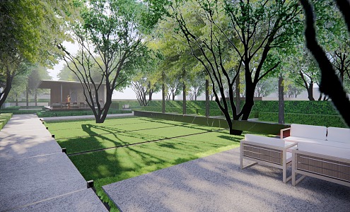 Modern Landscape Residential Landscape Outdoor Corridor Shelf Forest Space Central Lawn Neighborhood House 3d model