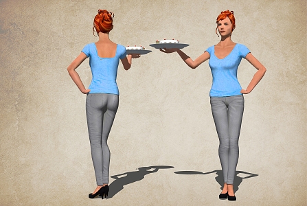 Serve dishes woman waitress restaurant waiter 3d model