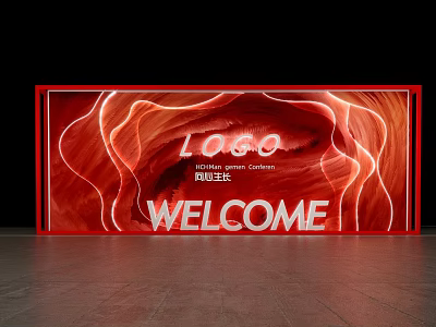 Creative Photo Spot With Red Frame Illuminated Wavy Lines LOGO And WELCOME 3d model