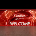 Creative Photo Spot With Red Frame Illuminated Wavy Lines LOGO And WELCOME