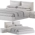 Modern Upholstered Double Bed With White Sheets Gray Blanket Plush Pillows And Nightstand