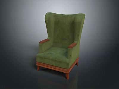 Green Upholstered Armchair With Classic Design Comfortable Seat And Wooden Legs 3d model