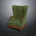 Green Upholstered Armchair With Classic Design Comfortable Seat And Wooden Legs