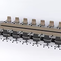 Modern Long Rectangular Conference Table with Light and Dark Swivel Office Chairs 3d model