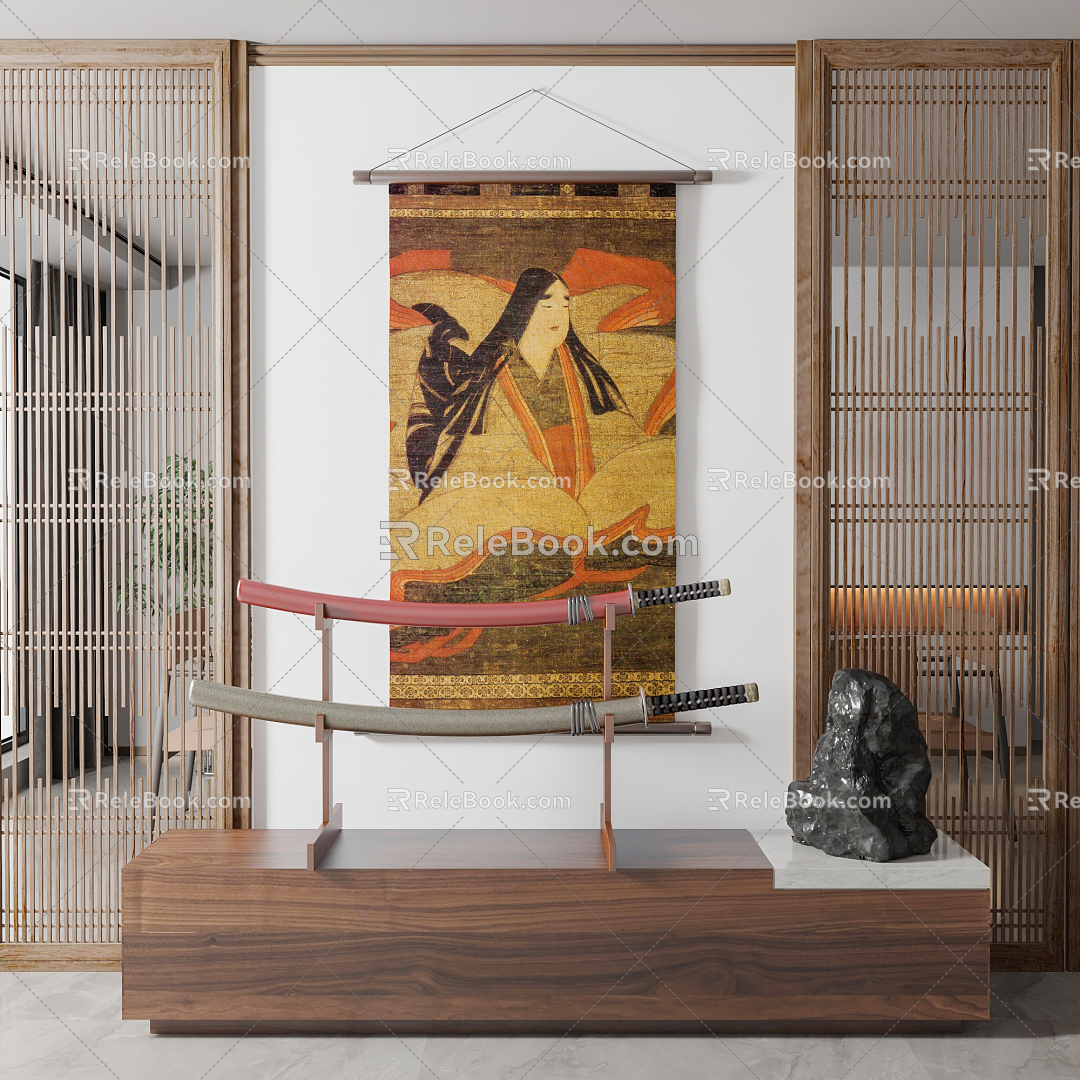 Japanese-style figure painting hanging painting samurai sword ornaments 3d model