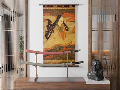 Japanese-style figure painting hanging painting samurai sword ornaments 3d model