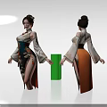 Woman In Traditional Chinese Classical Dress With Floral Pattern Orange Skirt And High Bun Hairstyle