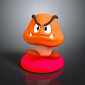 Orange Mushroom Character With Angry Expression Black Eyebrows And Sharp Fangs On Red Base