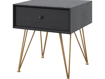 Modern Black Bedside Table With Single Drawer And Gold Metal Legs 3d model