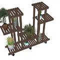 Elegant Multi tiered Wooden Plant Stand With Wheels Displaying Various Potted Plants