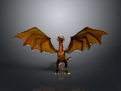 Mythical Dragon Character With Outstretched Golden Wings And Red Scaled Body 3d model