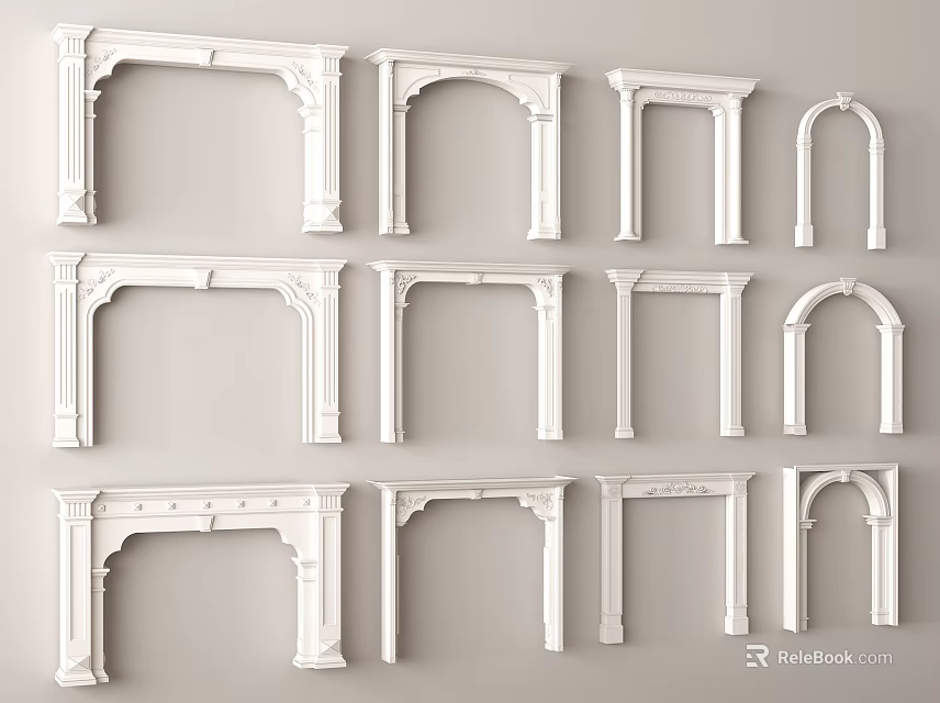 White Ornamental Door Frames in Various Architectural Styles for Decor 3d model 