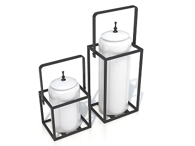 Modern Minimalist Candle Lamps With Black Metal Frames And White Candle Holders In Two Sizes 3d model