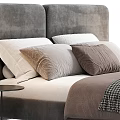 Double Bed With White Bedspread Gray Striped Throw Gray Brown Pillows And Gray Headboard