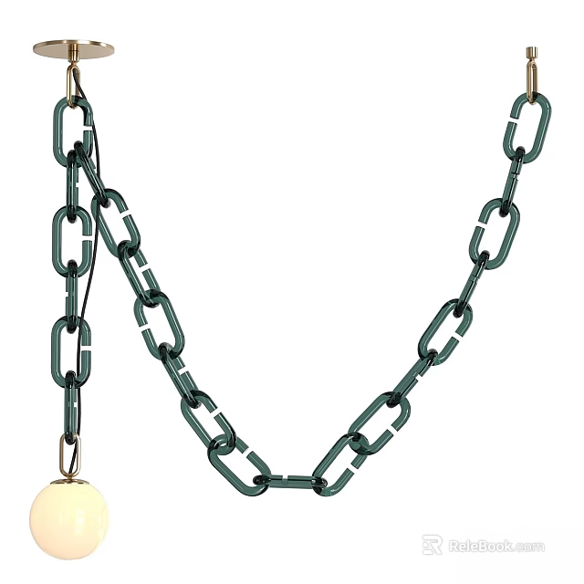 Modern Pendant Light With Green Chain And White Globe For Home Decor 3d model 