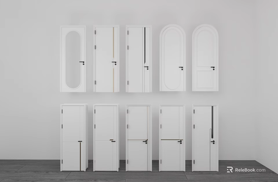 Various White Interior Door Designs With Different Shapes And Styles 3d model 