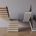 Modern Staircase Design With Floating Wooden Steps Glass Railings And Black Metal Handrails
