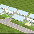 Modern Industrial Factory Complex Aerial View With Blue Roofs Green Lawns Roads And Supporting Facilities