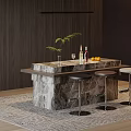 Modern Elegant Natural Rough Stone Home Bar Counter With Three Stylish Adjustable Bar Stools