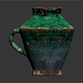 Handcrafted Green Glazed Ceramic Vase Sculpture Carving With Handle And Artistic Design