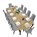 Elegant Dining Table Set With Gray Chairs And Floral Centerpiece 3d model