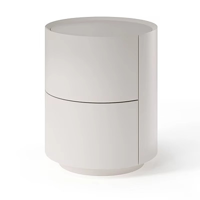 Minimalist White Cylindrical Nightstand With Two Drawers And Sleek Design 3d model