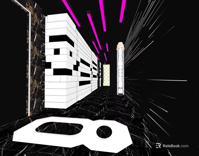 Modern KTV Corridor With Pink Lighting Marble Floor And Geometric Design 3d model 
