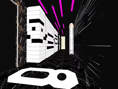 Modern KTV Corridor With Pink Lighting Marble Floor And Geometric Design 3d model